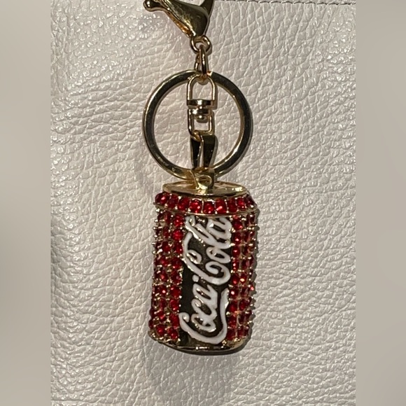 Bag Charm Coca Cola Can Keychain NEW Red Rhinestones Split Key Ring Soda Coke - Picture 5 of 8